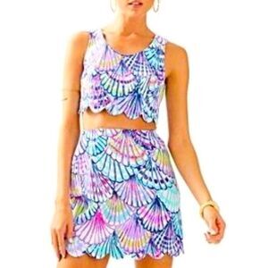 Lilly Pulitzer Oh Shello Colorful 2 Piece Shell Print Scalloped Hem Crop Set